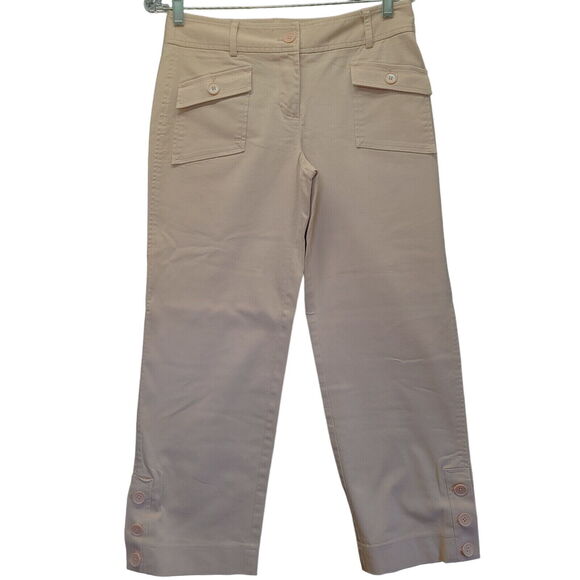 Ann Taylor Loft Womens Pants Beige Size 4 Cotton Blend Stretch Button Zip Pocket - Picture 1 of 12